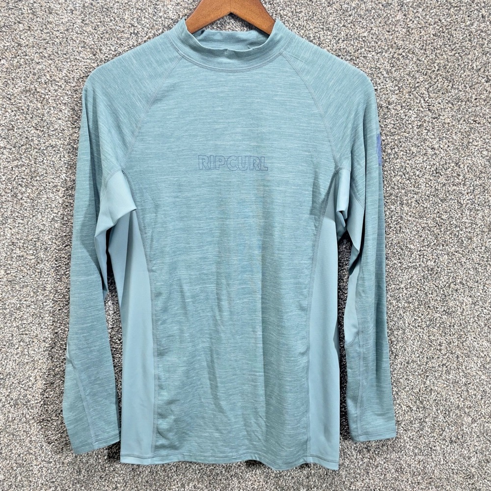Rip Curl Rash Guard Mens Large Teal Long Sleeve Surf Shirt UPF 50 Performance